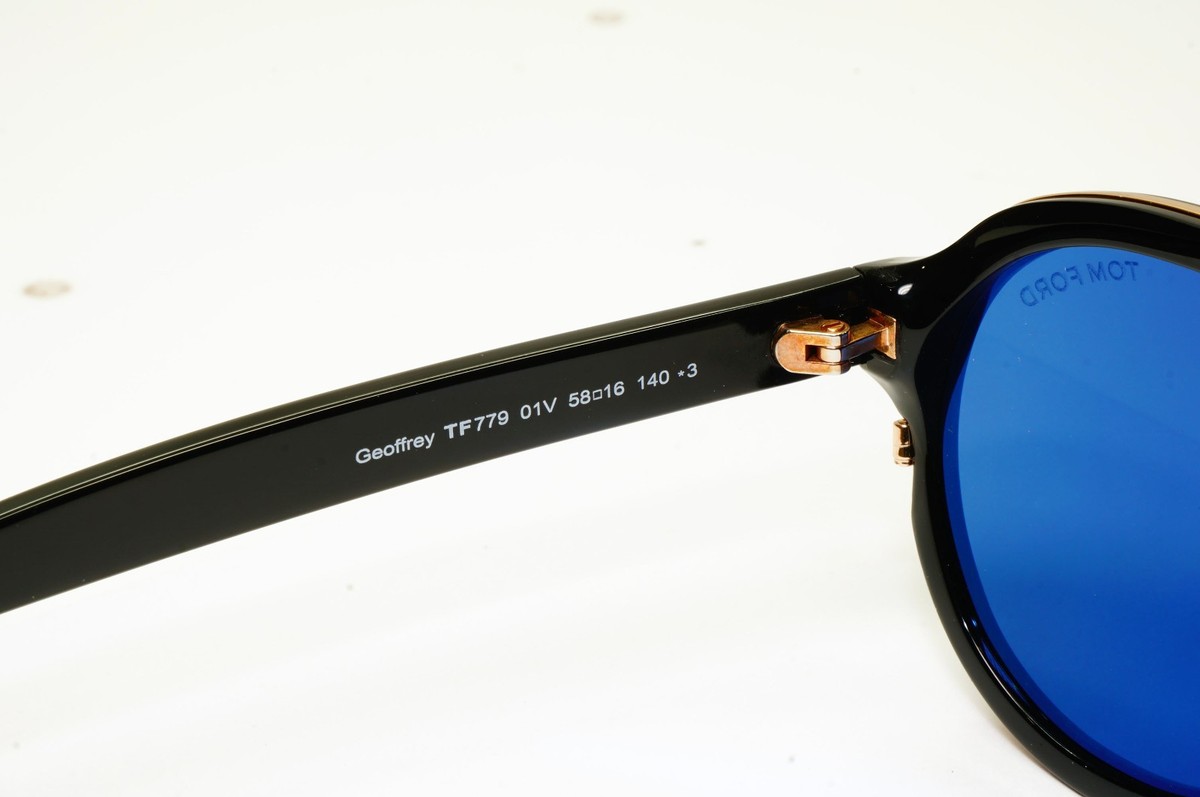 Tom Ford Sunglasses Geoffrey Black Blue Gold Pilot Designer FT0779 