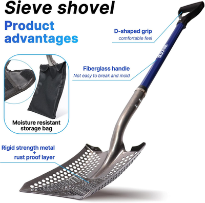 45-Inch Heavy Duty Sand Sifting Shovel with Blue Fiberglass Handle