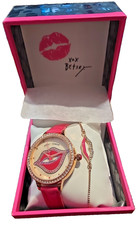 Betsey Johnson Ladies Set Rainbow Heart Watch Crystal Heart Bracelet 259117PNK