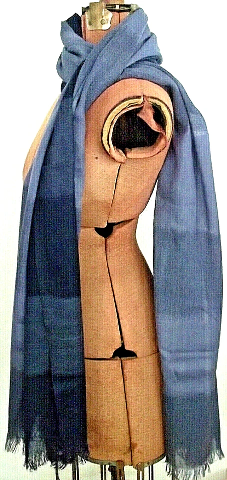 44" x 88" PINK DOT COLLECTION Blue Shades 100% Wool INDIA MADE Wrap Fringe SCARF - Image 2 of 4