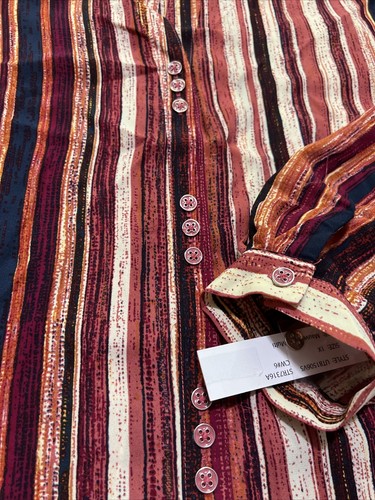 Zac & Rachel Women Size 1X Stripe High Low Blouse Roll Tab Button Detail  - Picture 5 of 13