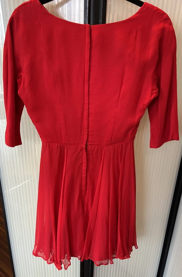 Винтажное шелковое шифоновое платье 50-х годов для коктейльной вечеринки красное рокабилли прихоть готическое размер S - Изображение 2 из 4