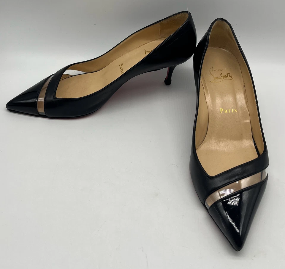 Christian Louboutin '17th Floor' Pointed Toe Kitten Heel Pumps sz 36.5 - Image 3 of 4