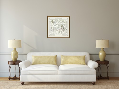 Field of Waterloo towards sunset antique battle plan map Cotton art print poster - Picture 2 of 6