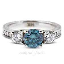 2.57ct Blue SI2 Round Natural Certified Diamonds 18k  Classic Three Stone Ring