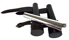 SADDLE HIP FLASK - STAINLESS STEEL BATON FLASK WITH LEATHER CASE - FOX HUNTING 