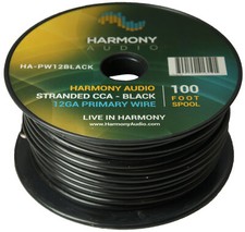 Harmony Car Primary 12 Gauge Power or Ground Wire 100 Feet Spool Black Cable New