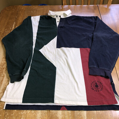 Vintage 1990's Structure Polo Long Sleeve Pullover Color Block Mens Size Large