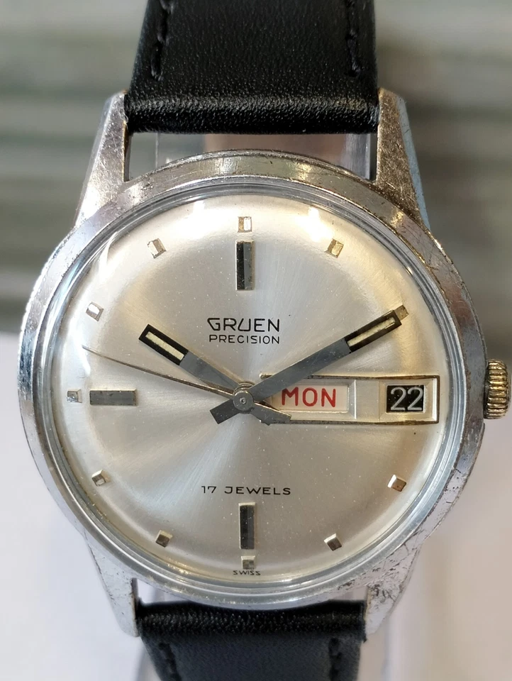 GRUEN PRECISION 17 JOYAS CUERDA ESFERA PLATEADA FRANCIA HOMBRE COMPLETO FUNCIONANDO VINTAGE Foto 2 de 4