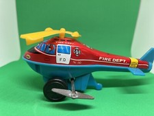 Collectible Tin Wind-up Red Fire Department Toy Helicopter
