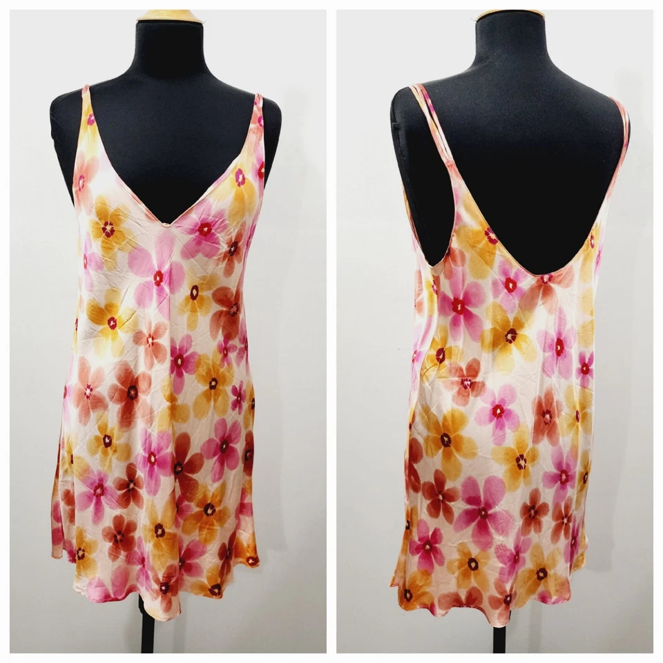 Lejaby Paris Corto Rosa Naranja Floral Chemise Seda Sin Mangas Para Mujer Talla S Foto 2 de 4