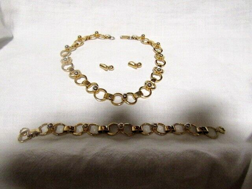 Vintage Goldtone Choker Necklace Bracelet Earrings Set Raised Balls - Picture 2 of 11