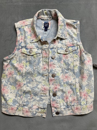 NWT Gap Kids Girls Denim Vest XXL 14-16 Floral Sleeveless Jean Jacket Button - Picture 12 of 18