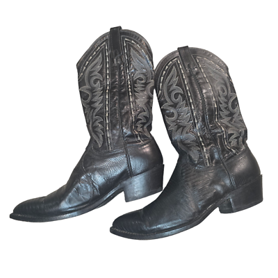 DAN POST Black Teju Lizard Leather Cowboy Boots Men’s 8.5 D Made USA 16830 Dan Post Style #16830 Genuine Teju Lizard Boots Men main image 3