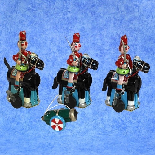 1960s CAVALRY TIN SOLDIER SET Wind Up Toys TPS Japan SCARCE!