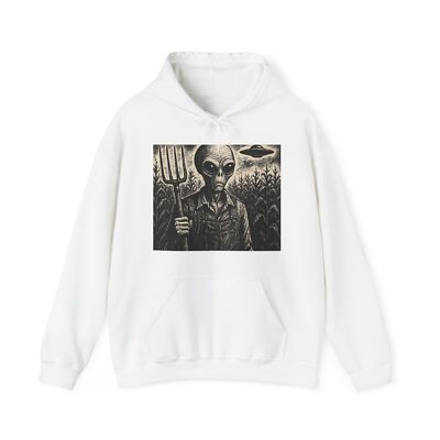 NEW Adult Hoodie Sweatshirt Alien Farmer Cornfield Horror Ink Art