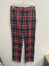 DRAPER JAMES RSVP Women s Plaid Straight-Leg Pants- Size XS- Black/Red- NEW NWT