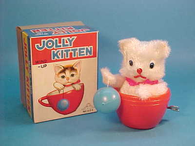 VINTAGE JOLLY KITTEN WIND UP TOY CAT NEW OLD STOCK BOXED JAPAN
