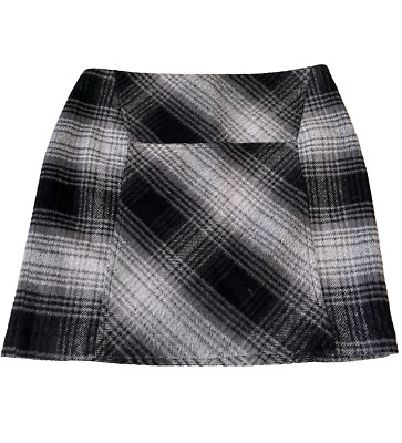 VIVIENNE TAM Women's Black Gray Plaid Wool Blend Short Pencil Skirt Lined Size 8