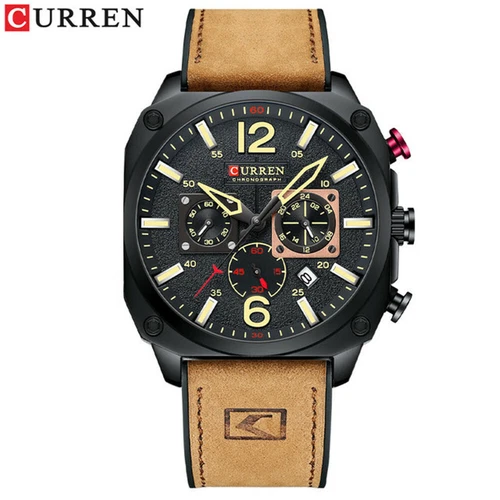 CURREN Men's Sport Quartz Watch Leather Strap 3-Eyes Date Waterproof Wristwatch - Picture 11 of 14