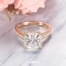 3.00Ct Princess Cut Simulated Diamond Solitaire Band Ring 14k Yellow Gold Plated