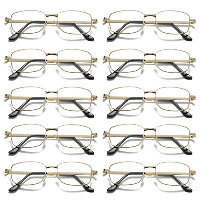10Pair Mens Square Metal Frame Golden Reading Glasses Classic Readers Eyeglasses