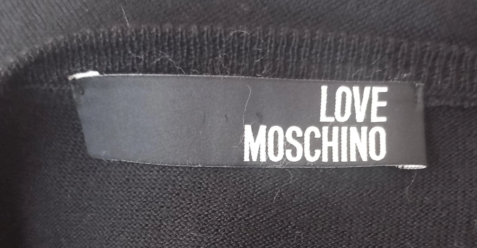 LOVE MOSCHINO abito in maglia nero accento a catena fascia 100% lana It44 De38 40