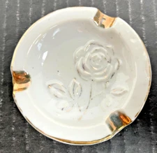 Vintage 1950s Ashtray White Porcelain Gold Rose Occupied Japan