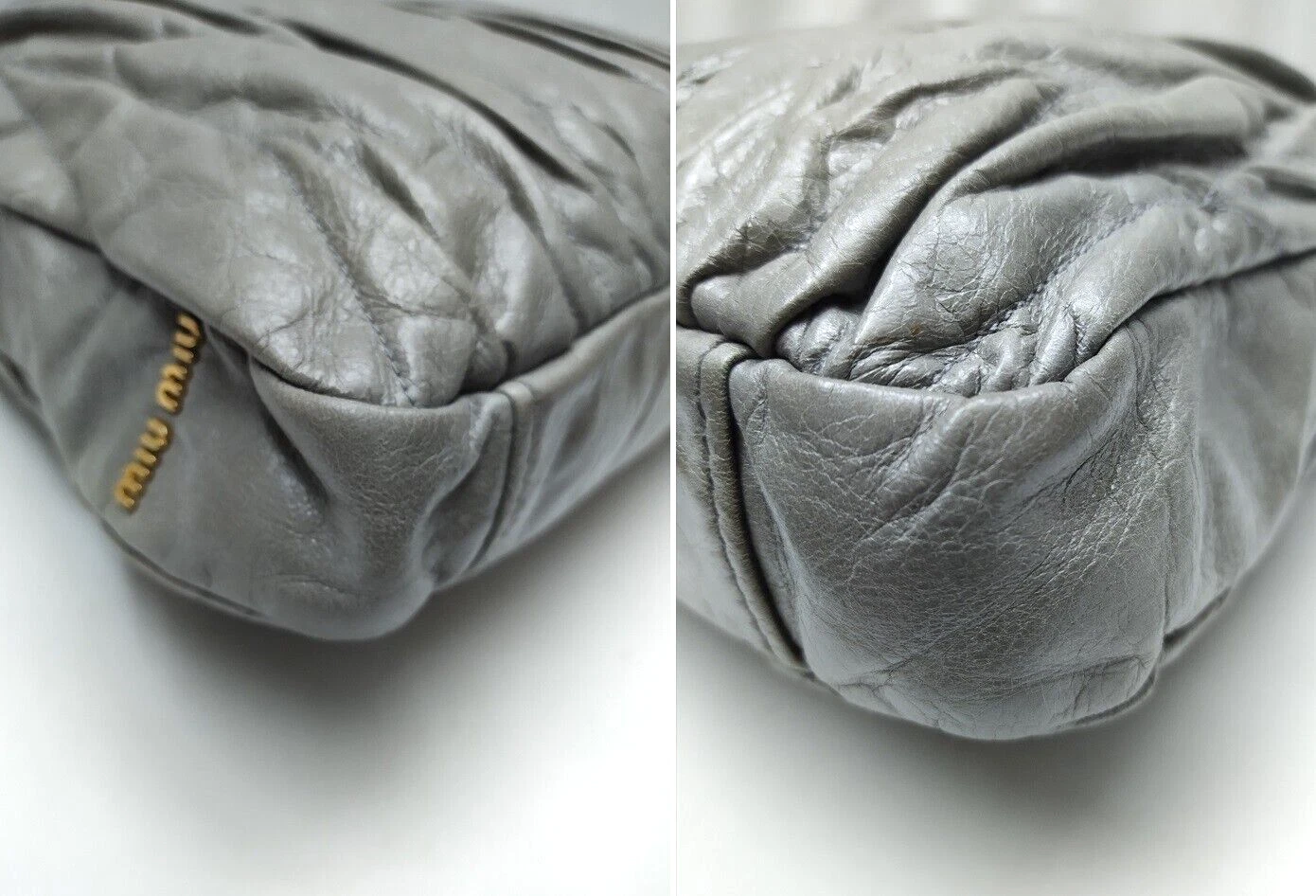 Borsa a tracolla Miu Miu Materasso grigio metallizzato a pieghe in pelle tote borsa
