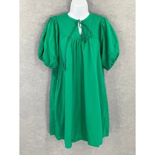 Knox Rose Dress Sz S Green Puff Sleeve Tassel Tie Neck Gauze Bohemian