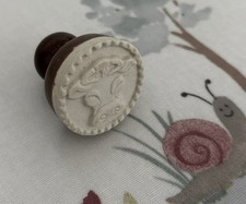 Rare Antique Cow Butter Dairy Stamp Small Press Ceramic Stoneware Pottery 