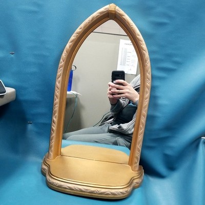 VTG Gold Plastic Mold Arched Wall Mount Mirror w Shelf Home Interiors