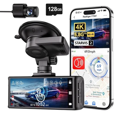 Redtiger F7N Touch 4K Dashcam vorne & hinten 128GB SD-Karte 5.8 GHz WiFi & GPS