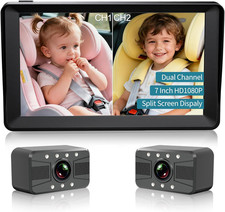 Dual Baby Car Camera, 7" 1080P Split Screen Baby Car Monitor with Night Vision,