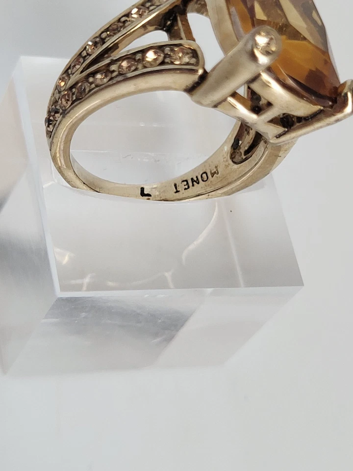 Anillo de cóctel vintage Monet color ámbar piedra vidrio talla 7 Foto 4 de 4