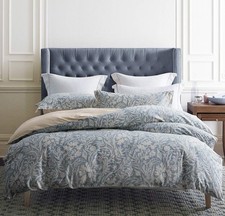 Duvet Cover Queen Size, 600 Thread Count Cotton Beige Bluish Grey Printed with