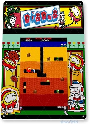 Tinworld Tin Sign: Dig-Dug Arcade Shop Game Room Marquee Tin Metal Signs Decor R