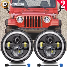 USED For Jeep Wrangler JK LJ TJ Pair 7inch Angel Eyes LED Headlights Projector
