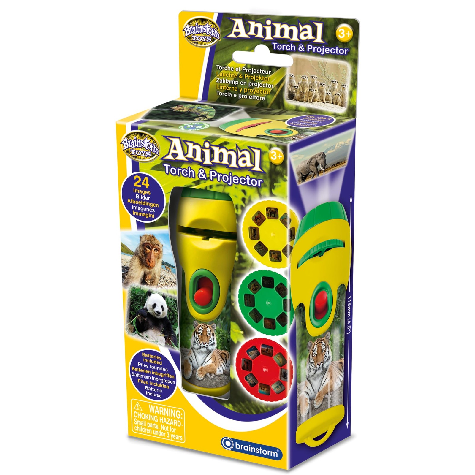 Brainstorm TOYS Animal Torch and Projector – 24 11 x 3.5 cm, Multicoloured