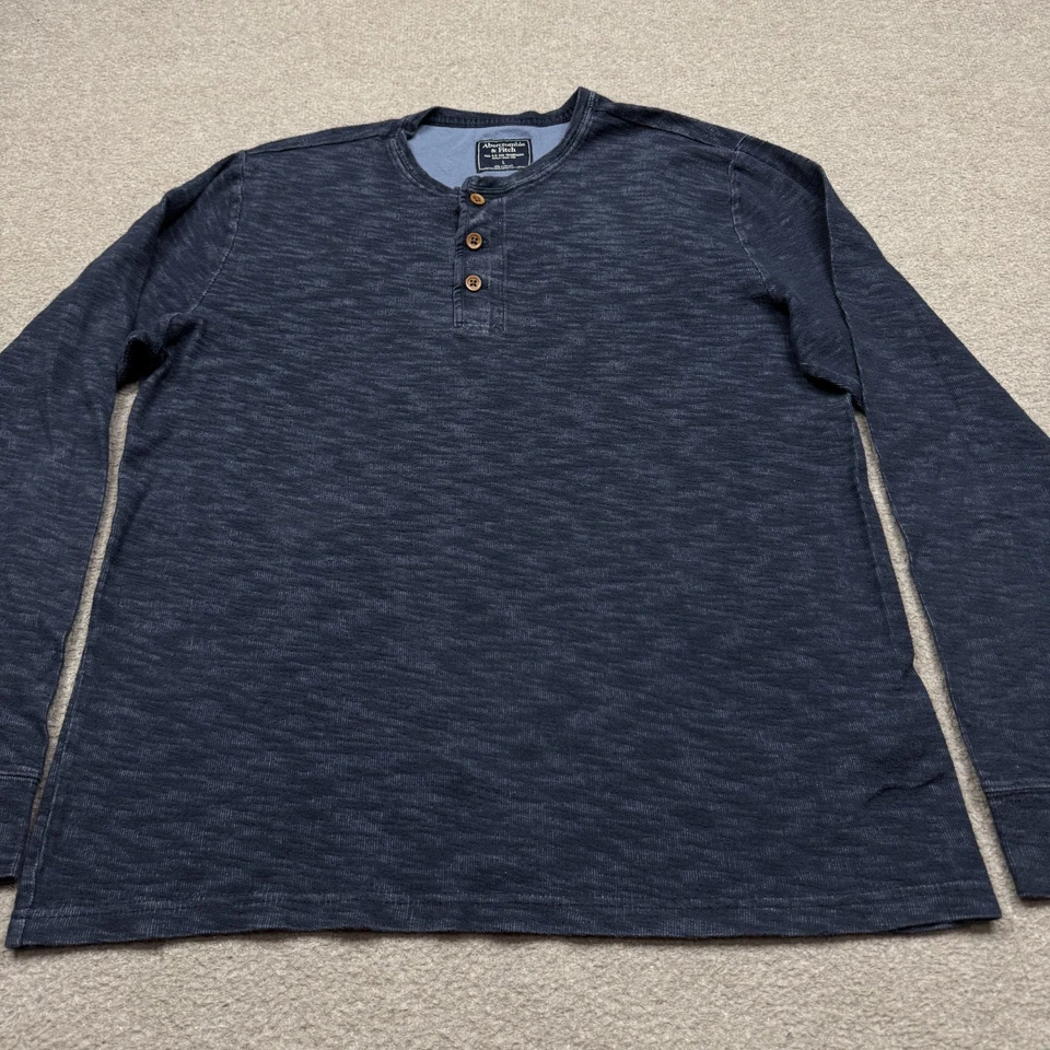 Camisa De Colección Y2K Abercrombie & Fitch Henley Hombres Talla L Azul Manga Larga Botón Camiseta Foto 2 de 4