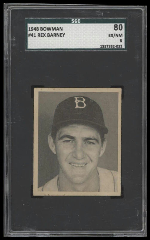 1948 BOWMAN REX BARNEY 41 EX-NRMT RC SGC 6 BASEBALL BROOKLYN DODGERS