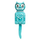 VIBRANT BLUE TURQUOISE LADY KIT CAT CLOCK -Full Size - 15.5"- MADE IN THE USA -