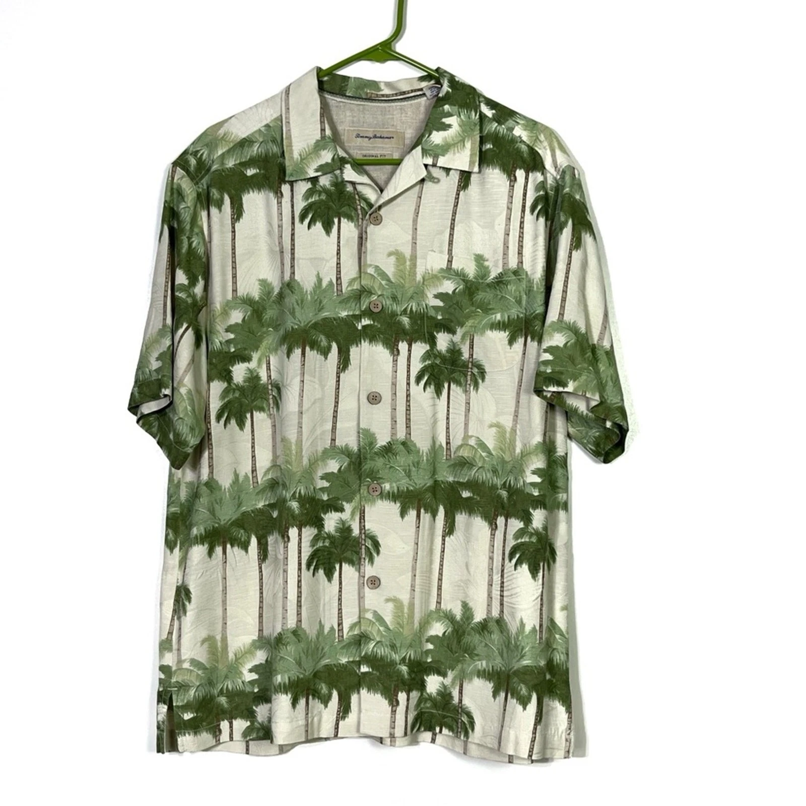 Tommy Bahama Silk Green Palm Print Men's Shirt Medium EUC