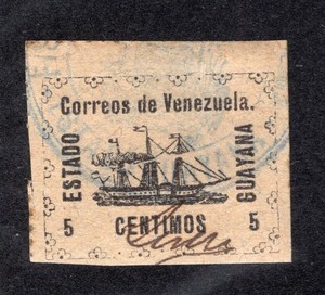 Venezuela Guayana Local 1903 5c black on gray, Original Printing, Scott 1 MH