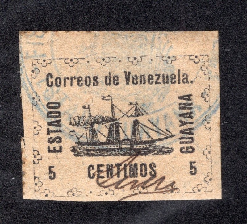 Venezuela Guayana Local 1903 5c black on gray, Original Printing, Scott 1 MH