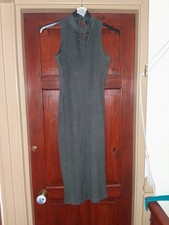 Gorgeous Long Grey/Green Suede Feel Suede Look Dress High Neck Short Sleeves