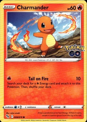 Charmander Common Pokemon GO 008/078 Fire Pokemon Card