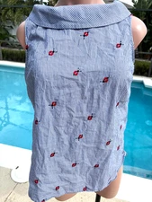 Talbots Lady Bug Striped Top Shirt Womens Petite Medium Sleeveless PM MP