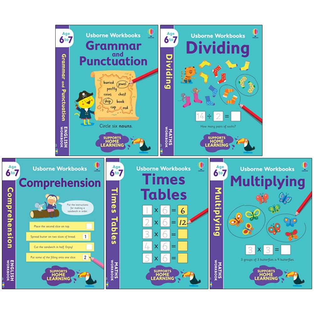 Usborne Workbook Series 5 Books Collection Set Multiplying,Times Tables,Dividing