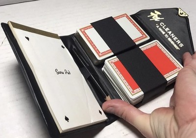 Vintage Playing Card  2 Deck Set With Score Pad Pencil Snap Case Fox Cleaners